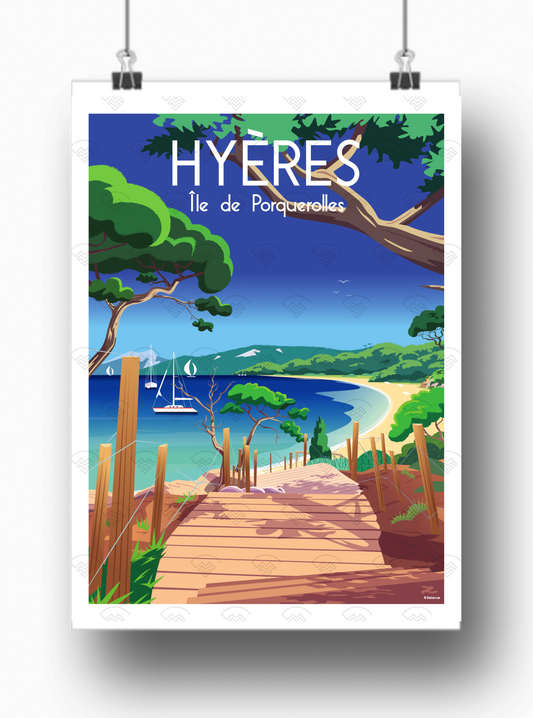 Affiche Hyères - Vue Ile de Porquerolles par Raphael Delerue