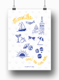Affiche Marseille avec vie sur mer par Les Affiches de Voyage
