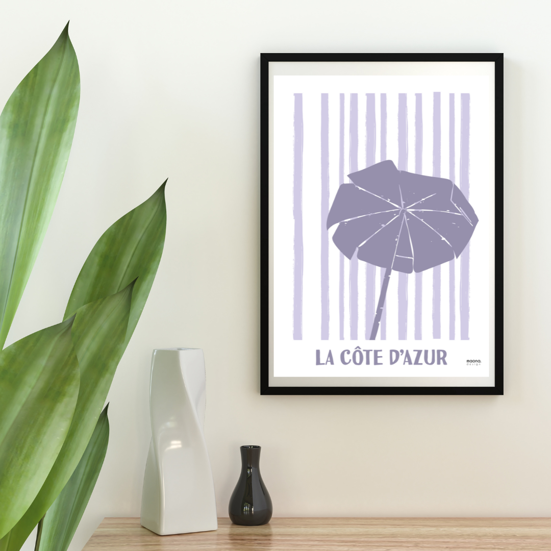 Affiche Côte d'Azur - Parasol par Maona Design