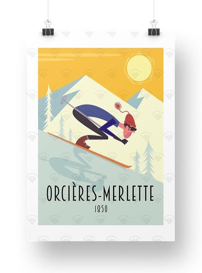 Affiche Orcières Merlette par Gary Godel - Le skieur